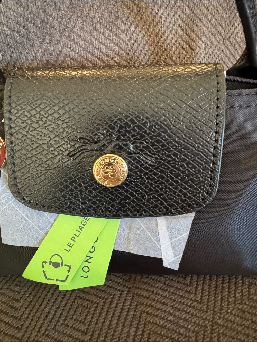 Longchamp Black Nylon Mini Bag with Neon Green Trim - Picture 4 of 5